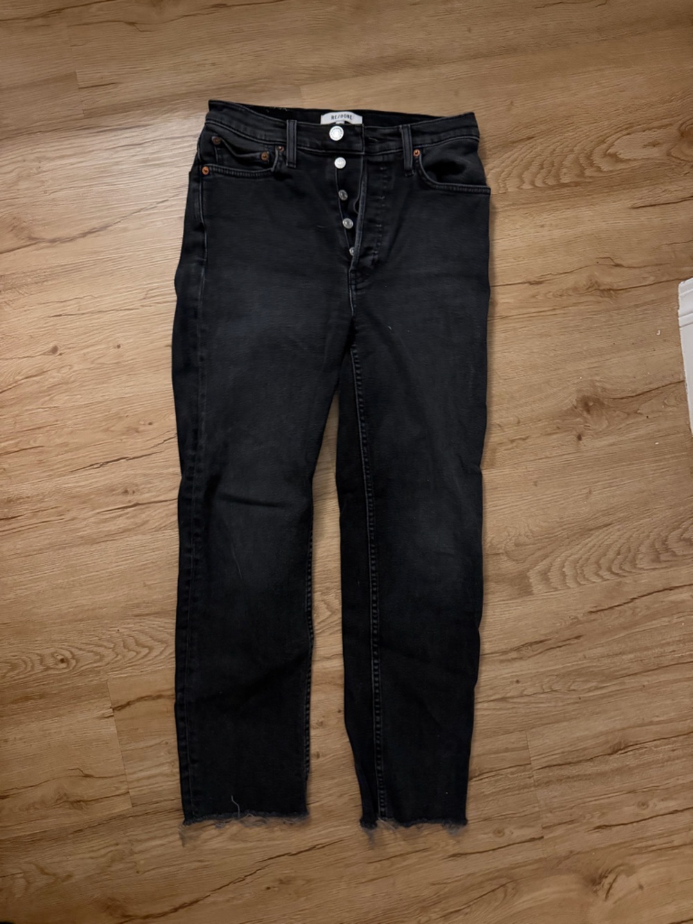 Re/Done Black Straight Jeans with Raw Hem